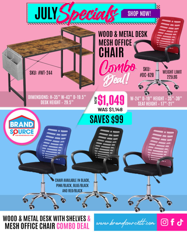 Combo Deal: #WT-244 Wood & Metal Desk with Shelves & #OC-620 Mesh Office Chair