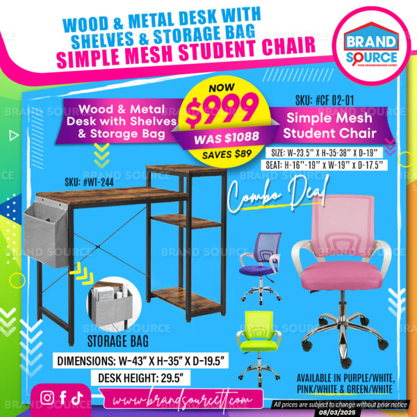 Combo Special: #WT-244 Metal & Wood Desk & #CF 02-01 Student Mesh Chair