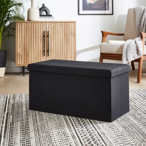 #ST 05-45 Large Black Foldable Fabric Ottoman - Image 2
