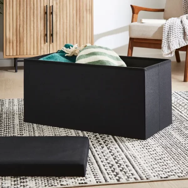 #ST 05-45 Large Black Foldable Fabric Ottoman - Image 3