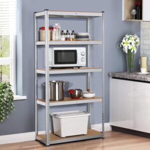 #ST-136 LARGE 5 Tier Galvanized 71" Multiuse Metal & MDF Storage Shelf