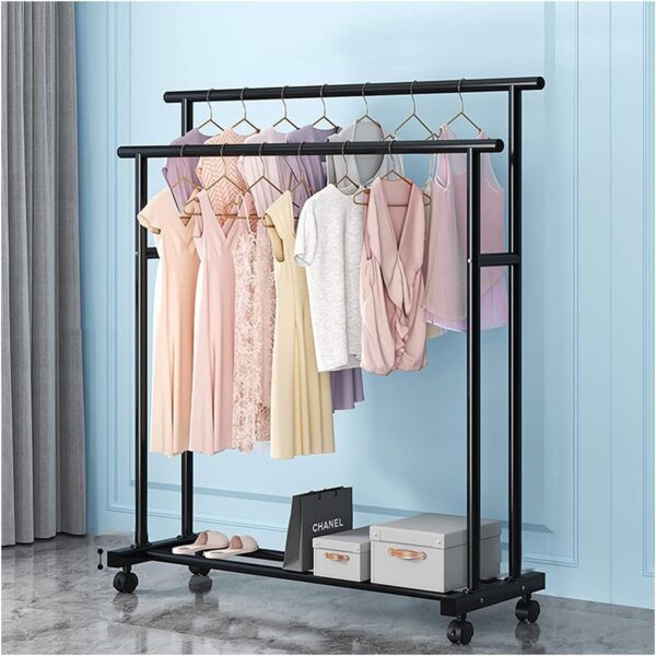 #HR 01-24 Black Metal Double Hanging Rack on Wheels - Image 2