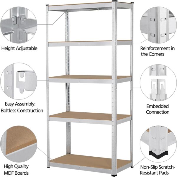 #ST-136 LARGE 5 Tier Galvanized 71" Multiuse Metal & MDF Storage Shelf - Image 4