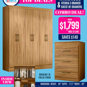 Combo Deal: Cancun 6 Door Wardrobe & Vitoria Chest of Drawers - Freijo Finish