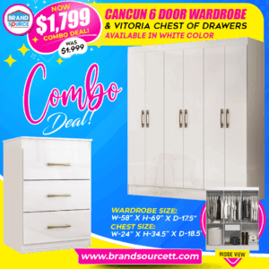 Cancun 6 Door Wardrobe & Vitoria Chest Combo - White