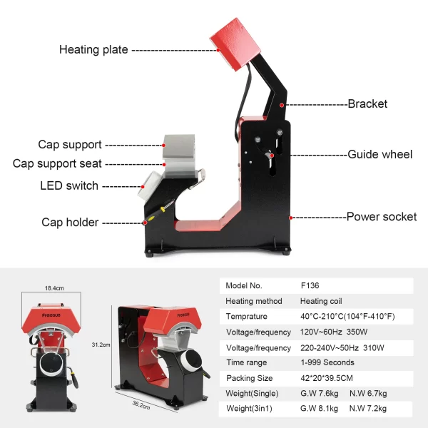 #ME 01-06 Freesub Electric Hat Press Sublimation Machine - Image 3