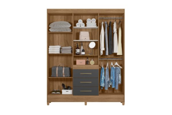 Peru 5 Door + 3 Drawer Wardrobe with Mirror - Freijo/Gray - Image 3