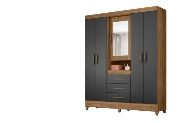 Peru 5 Door + 3 Drawer Wardrobe with Mirror - Freijo/Gray - Image 2