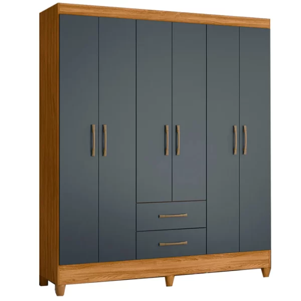 Combo Deal: Panama 6 Door Wardrobe & #MS913 4 Drawer Chest of Drawers - Freijo/Gray - Image 4