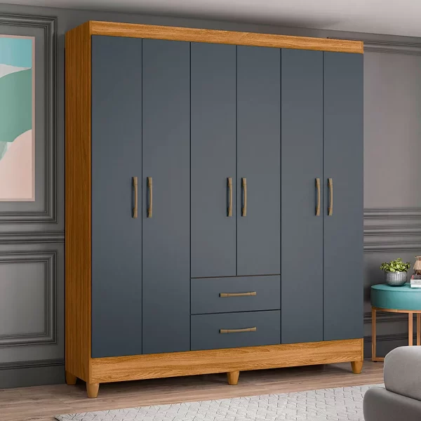 Combo Deal: Panama 6 Door Wardrobe & #MS913 4 Drawer Chest of Drawers - Freijo/Gray - Image 3