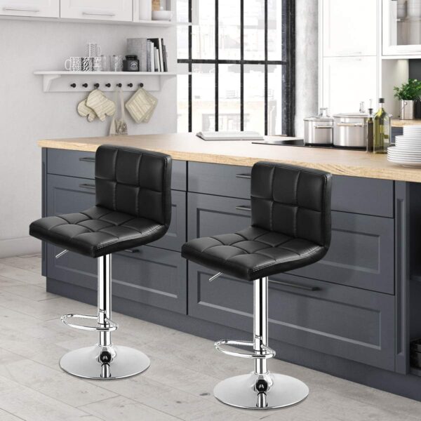 #CH 05-42 2PC Leatherette Swivel Bar Stool - Black - Image 3