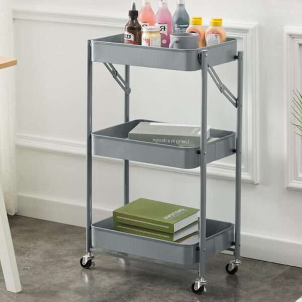 #MS 01-09 Metal 3 Tier Folding Cart - Gray - Image 2