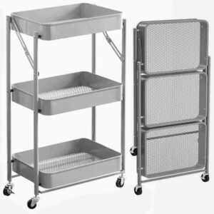 #MS 01-09 Metal 3 Tier Folding Cart - Gray