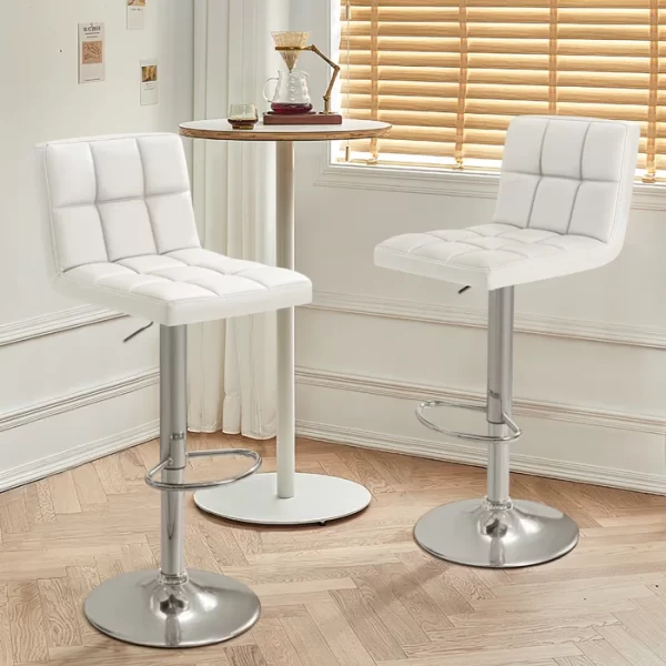 #CH 05-42 2PC Leatherette Swivel Bar Stool - White - Image 4