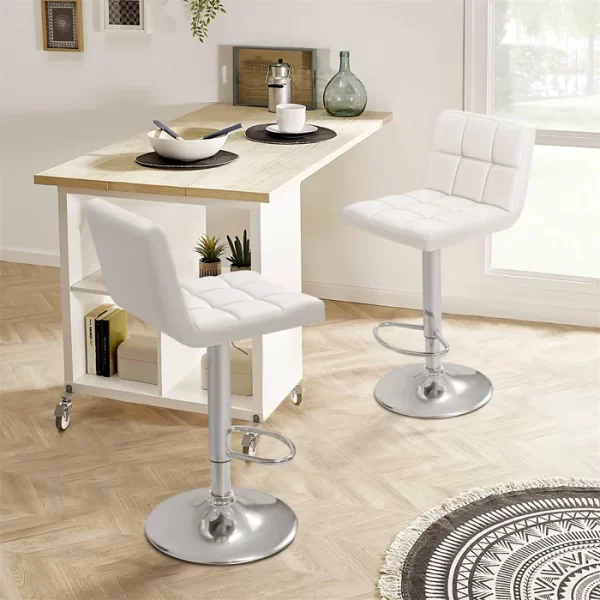 #CH 05-42 2PC Leatherette Swivel Bar Stool - White - Image 3