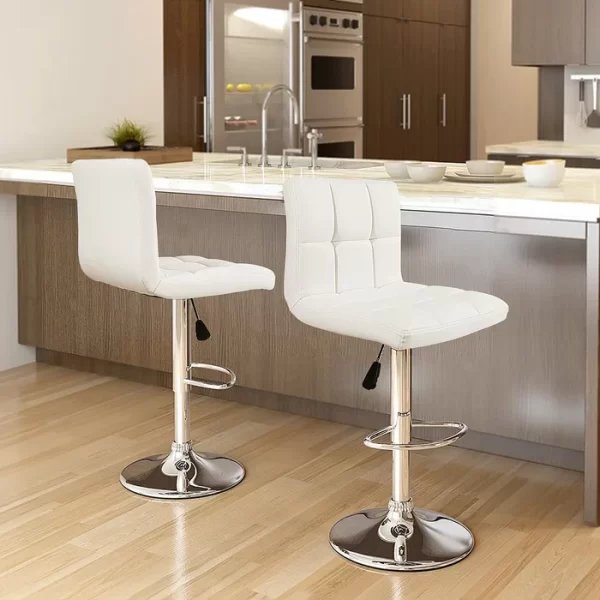 #CH 05-42 2PC Leatherette Swivel Bar Stool - White - Image 2