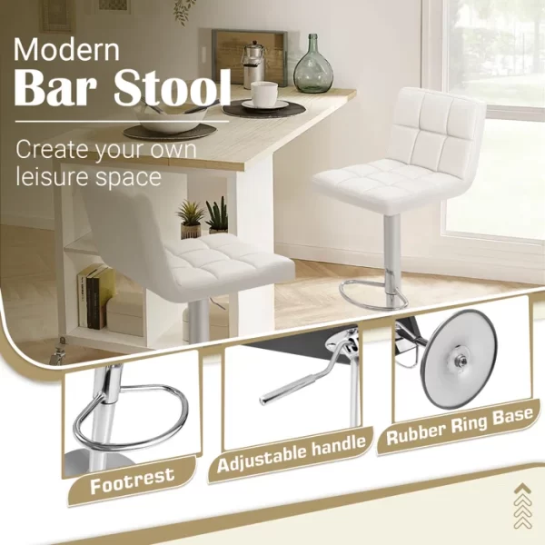 #CH 05-42 2PC Leatherette Swivel Bar Stool - White - Image 8