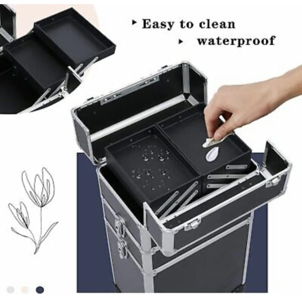 #MU 01-10 Matte Black 3 Layer Multi-use Cosmetic Train Case - Image 3