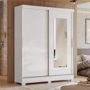 Nilo 2 Sliding Doors Wardrobe with Mirror - White