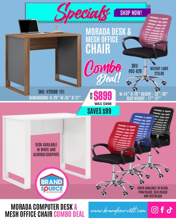 Combo Deal: Simple Morada Desk & #OC-620 Mesh Office Chair