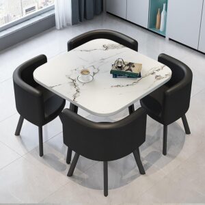 #CF 01-44 Square 5pc Table & Chair Dining Set - White Table & Black Chairs