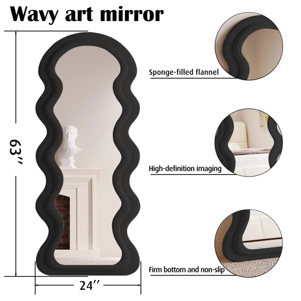 #XM 01-05 Black Wavy Flannel Full Length Standing Mirror - Image 3