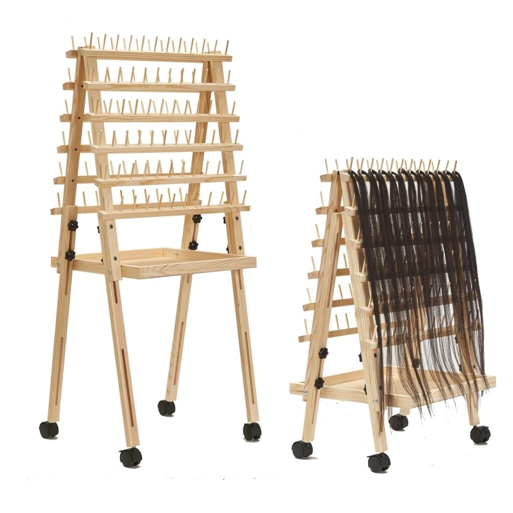 Human Hair Rack #WR 01-05 Wooden 144 Spool Height Adjustable Braid Rack on Wheels ...