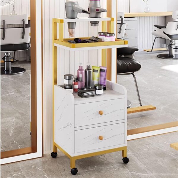 #WR 01-13 2 Drawer Gold Metal Frame Salon Trolley - Image 8