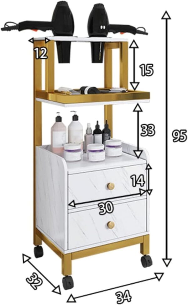 #WR 01-13 2 Drawer Gold Metal Frame Salon Trolley - Image 5