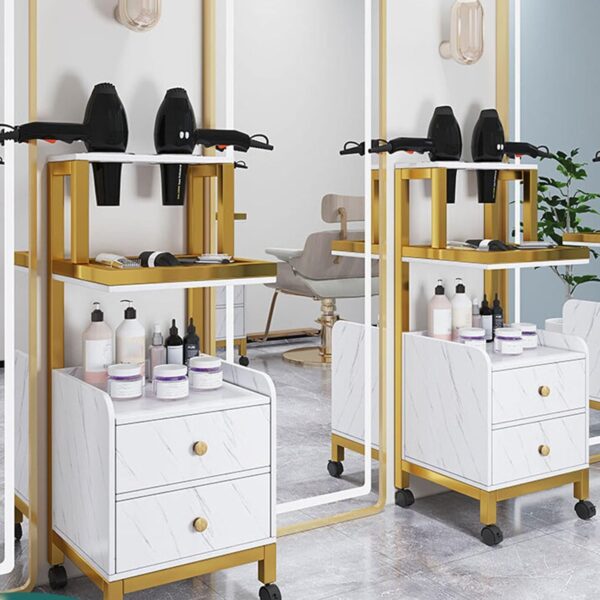 #WR 01-13 2 Drawer Gold Metal Frame Salon Trolley - Image 3