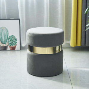 #CH 15-02 Grey Velvet Round Pouf Stool