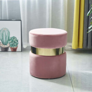 #CH 15-02 Pink Velvet Round Pouf Stool