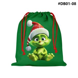 9" x 10" Small Polyester Grinch Drawstring Bags