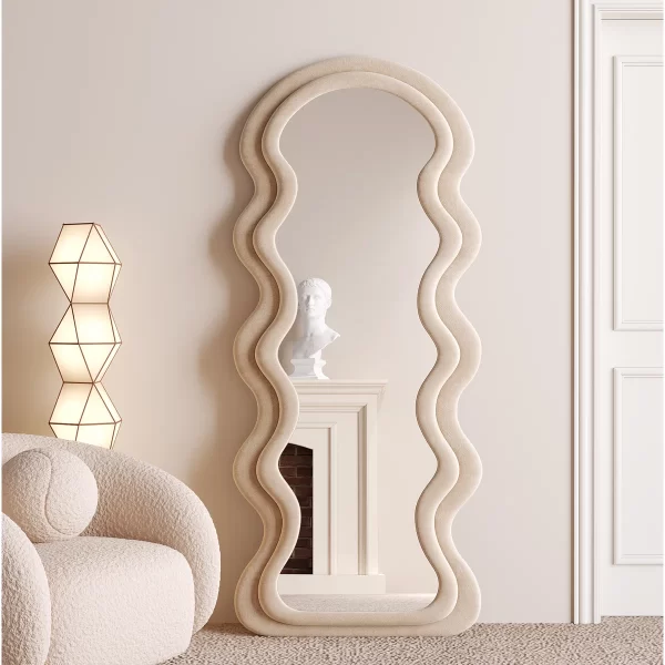 #XM 01-05 Khaki Wavy Flannel Full Length Standing Mirror - Image 3