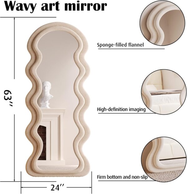 #XM 01-05 Khaki Wavy Flannel Full Length Standing Mirror - Image 2