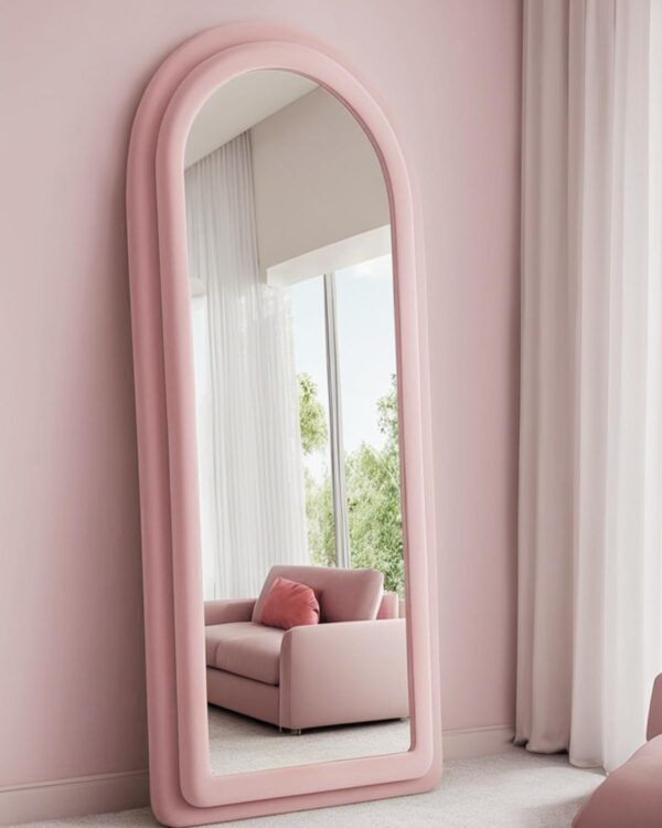 #XM 01-06 Pink Arched Flannel Full Length Standing Mirror