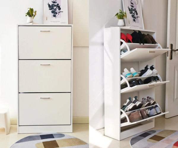 #SK 01-09 Matte White 3 Door Wall Mounted Shoe Cabinet - Image 3