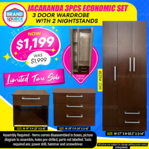Jacaranda 3PCS Economic Set  - 3 Door Wardrobe with 2 Nightstands