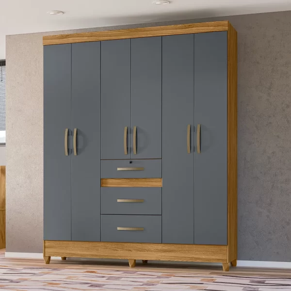 Itatiba 6 Door Wardrobe - Freijo/Gray Finish