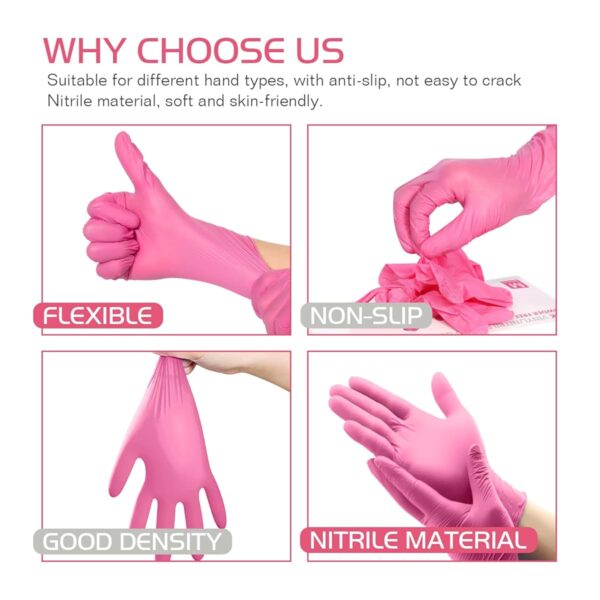 #NG 01-01 Pink Disposable 100PC Nitrile Gloves - Image 8