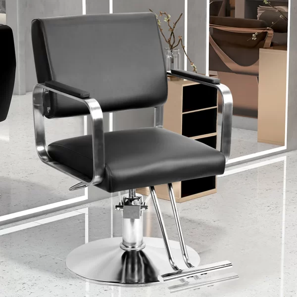 #BL 03-01 Black Leatherette Salon Chair with Chrome Frame - Image 4