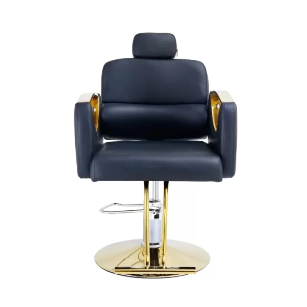 #BL 03-09 Black Leatherette Salon Chair with Reclining Backrest - Gold Frame - Image 2