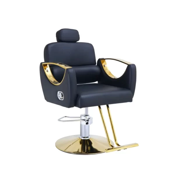 #BL 03-09 Black Leatherette Salon Chair with Reclining Backrest - Gold Frame