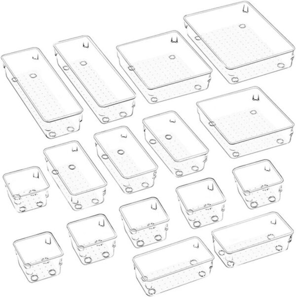 #SN 01-13 16PC Clear Plastic Drawer Organizer Set - Dotted Base - Image 3