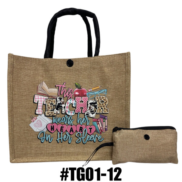 Printed Jute Tote Bag with Mini Cosmetic Pouch - Teachers - Image 2