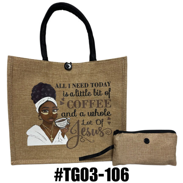 Printed Jute Tote Bag with Mini Cosmetic Pouch - Black Women - Image 5