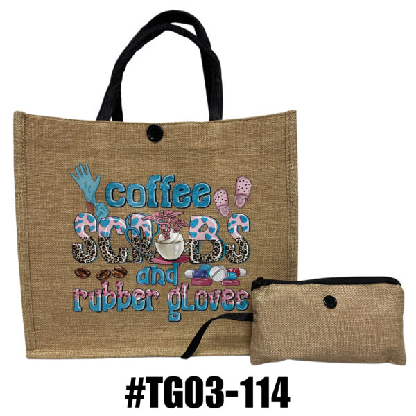 Printed Jute Tote Bag with Mini Cosmetic Pouch - Scrubs - Image 3