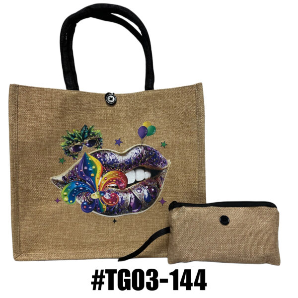 Printed Jute Tote Bag with Mini Cosmetic Pouch - Graphic - Image 7