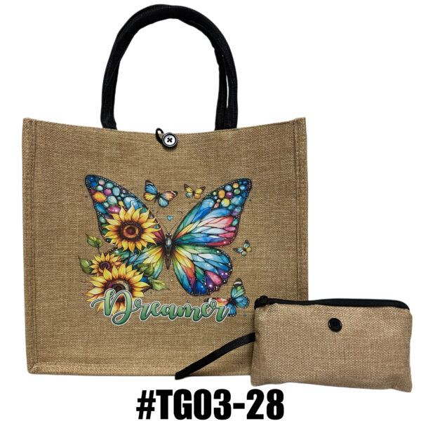 Printed Jute Tote Bag with Mini Cosmetic Pouch - Graphic - Image 4