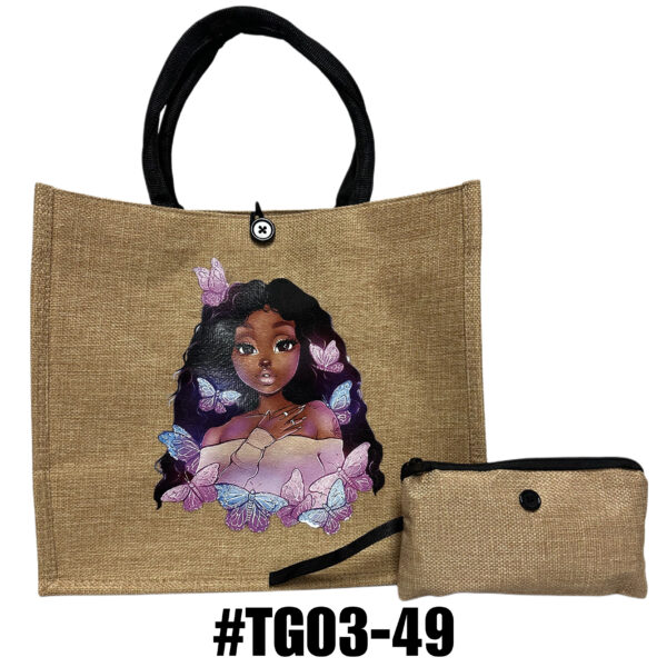 Printed Jute Tote Bag with Mini Cosmetic Pouch - Black Women - Image 2